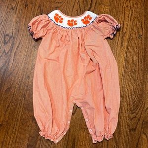 Toddler Clemson gingham smocked romper